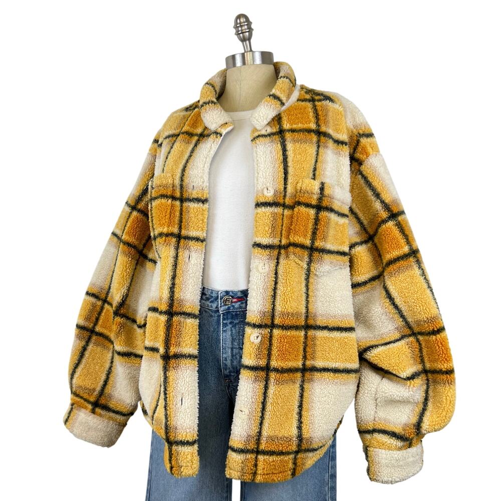 Sincerely Jules For Bandier Aspen Sherpa Jacket in Amber Plaid Shacket (Sz L) - Picture 1 of 11